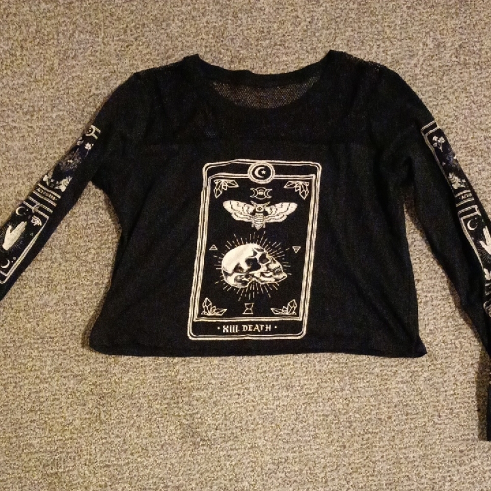 Women's Mesh Gothic Cropped Long Sleeve Shirt